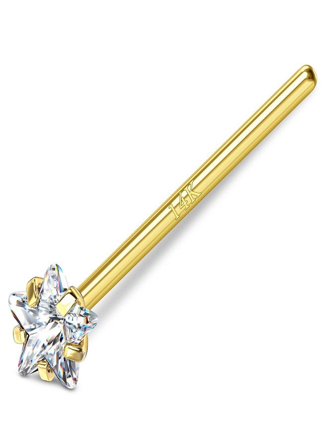 COCHARM 14k Solid Gold Fishtail Nose Stud Ring 20g 14k Real Gold Bendable Nose Rings Long Nose Stud CZ Star Yellow Gold Nose Piercing Jewelry for Women Men - Image 1