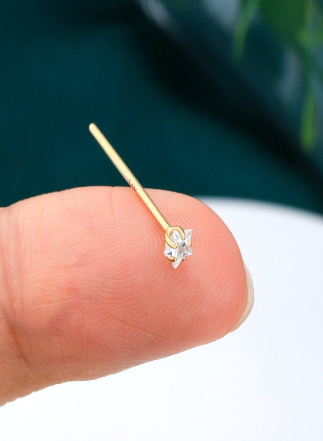 COCHARM 14k Solid Gold Fishtail Nose Stud Ring 20g 14k Real Gold Bendable Nose Rings Long Nose Stud CZ Star Yellow Gold Nose Piercing Jewelry for Women Men - Image 4