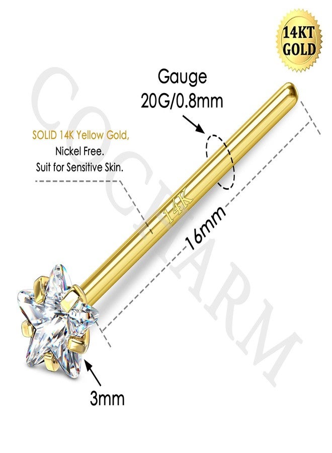 COCHARM 14k Solid Gold Fishtail Nose Stud Ring 20g 14k Real Gold Bendable Nose Rings Long Nose Stud CZ Star Yellow Gold Nose Piercing Jewelry for Women Men - Image 2