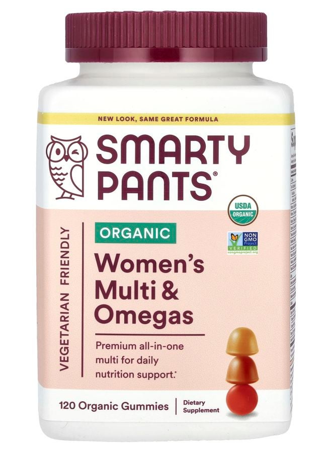 SmartyPants Organic Women's Multi & Omegas Raspberries Lemon Lime and Grape 120 Organic Gummies