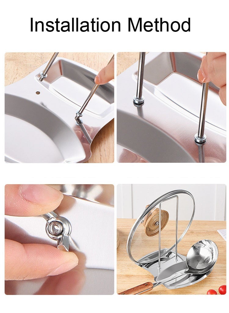 حامل غطاء الوعاء ومسند ملعقة للمطبخ من الفولاذ المقاوم للصدأ منظم أدوات المطبخ المنزلية منظم أدوات المطبخ - Image 5