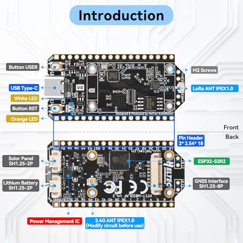 Meshnology ESP32 LoRa V4 Development Board Upgraded ESP32-S3 SX1262 LoRa Module WiFi Bluetooth 2MB PSRAM 16MB Flash Support GPS Solar with Antenna for Arduino Meshtastic LoRaWAN IOT - Image 3