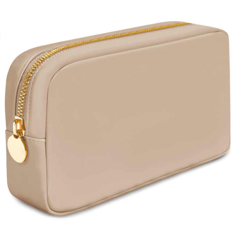 Dancour Small Zipper Pouch, Beige, 9.5in x 2in x 5in, Water Resistant, Nylon Material, Single Pocket, Perfect for Makeup, Toiletries, and Accessories - Image 1