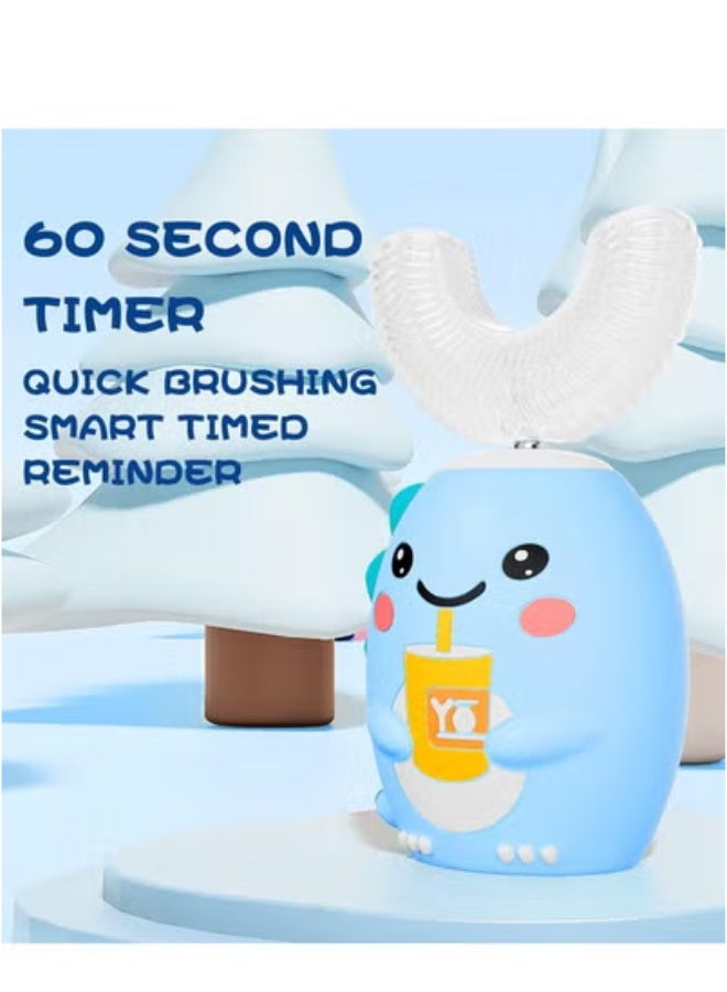 general Kids U Shaped Electric Toothbrush with 4 Brush Heads, Sonic Toothbrush Kids with 5 Modes, Cartoon Dinosaur 360 Degree Cleaning IPX7 Waterproof Design 2-6 Age Blue - Image 3