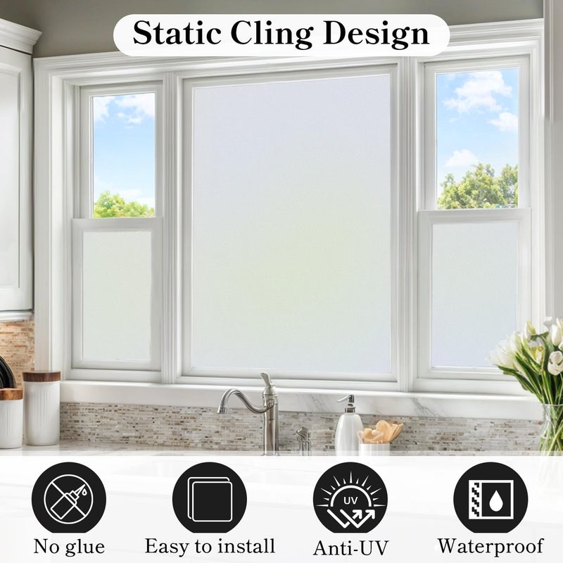 DUOFIRE Privacy Window Film Frosted Glass Film Matte White Static Cling Glass Film No Glue Anti-UV Window Sticker Non Adhesive for Privacy Office Meeting Room Bathroom Living Room DS001W 23.6x118in - Image 2