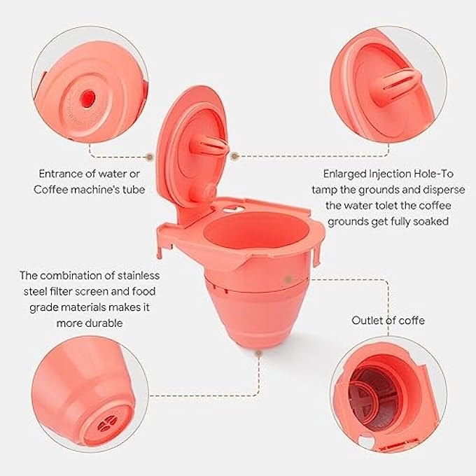 كاست ويف أكواب قهوة قابلة لإعادة الاستخدام مع فلاتر قهوة قابلة لإعادة التعبئة متوافقة مع آلات K 20 Dual Brewpro K500 K450 K460 K550 K560 K600 K650 K400 K350 K360 K300 K200 سعة كبيرة 40 جرام - Image 4