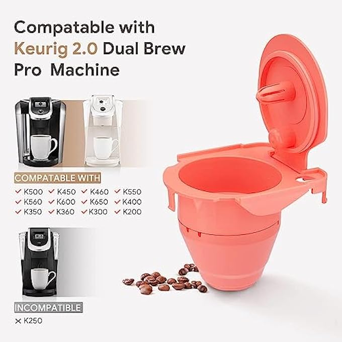 كاست ويف أكواب قهوة قابلة لإعادة الاستخدام مع فلاتر قهوة قابلة لإعادة التعبئة متوافقة مع آلات K 20 Dual Brewpro K500 K450 K460 K550 K560 K600 K650 K400 K350 K360 K300 K200 سعة كبيرة 40 جرام - Image 2