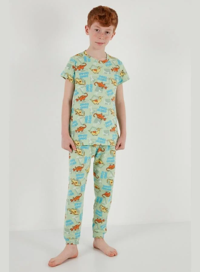 Lela Lela Patterned 100% Cotton Crew Neck Pajama Set Boys' Pajama Set 6651003