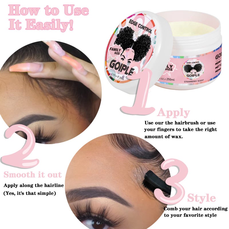 Goiple 8.25 OZ Edge Control Wax for Women, Non-greasy Edge Smoother, Hair Gel for All Hair Types, No Flaking, Extra Strong Hold Water-based Edge Stay Gel - Image 4