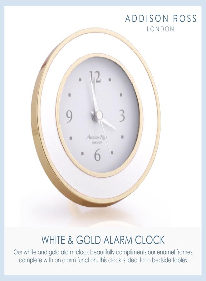 Addison Ross White and Gold Plated Silent Alarm Clock with Enamel Finish, Sweep Movement, Glow in The Dark Hands, Elegant Bedside Table Decor - Image 2