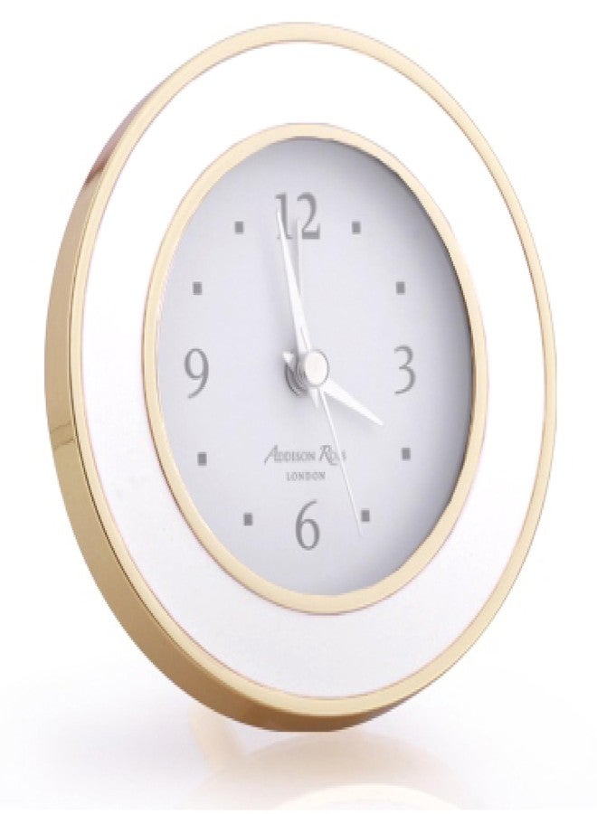 Addison Ross White and Gold Plated Silent Alarm Clock with Enamel Finish, Sweep Movement, Glow in The Dark Hands, Elegant Bedside Table Decor - Image 1