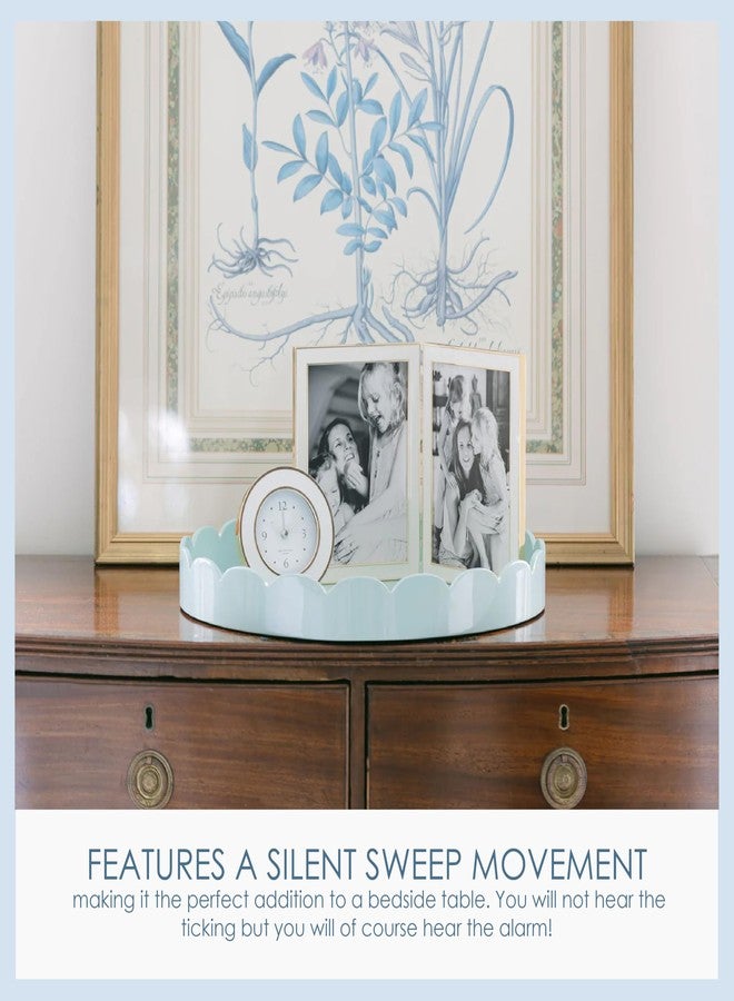 Addison Ross White and Gold Plated Silent Alarm Clock with Enamel Finish, Sweep Movement, Glow in The Dark Hands, Elegant Bedside Table Decor - Image 4