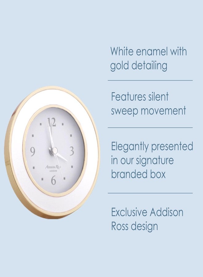 Addison Ross White and Gold Plated Silent Alarm Clock with Enamel Finish, Sweep Movement, Glow in The Dark Hands, Elegant Bedside Table Decor - Image 3