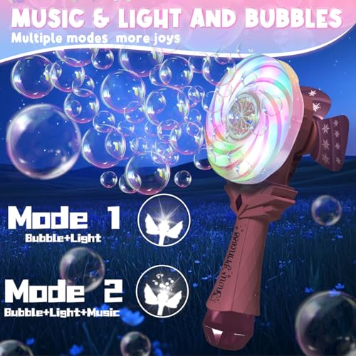 Britik Bubble Wands for Kids Age 4-8: Windmill Light Up Automatic Bubble Machine Rechargeable With 2 Bubble Solution Outdoor Party Birthday Toys for Toddlers, Gift for 3 4 5 6 7 8 Year Old Girls, Pink - Image 5