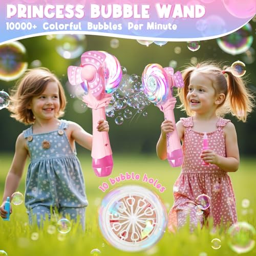 Britik Bubble Wands for Kids Age 4-8: Windmill Light Up Automatic Bubble Machine Rechargeable With 2 Bubble Solution Outdoor Party Birthday Toys for Toddlers, Gift for 3 4 5 6 7 8 Year Old Girls, Pink - Image 2