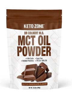 Dr. Colbert Keto Zone® Mct Oil Powder ; Dutch Chocolate Flavor ; 70 % C8 ; 30% C10 ; All Natural Keto Approved For Ketosis ; 0 Net Carbs ; Gluten Free ; 60 Day Supply ; 696G ; Recyclable Packaging ;
