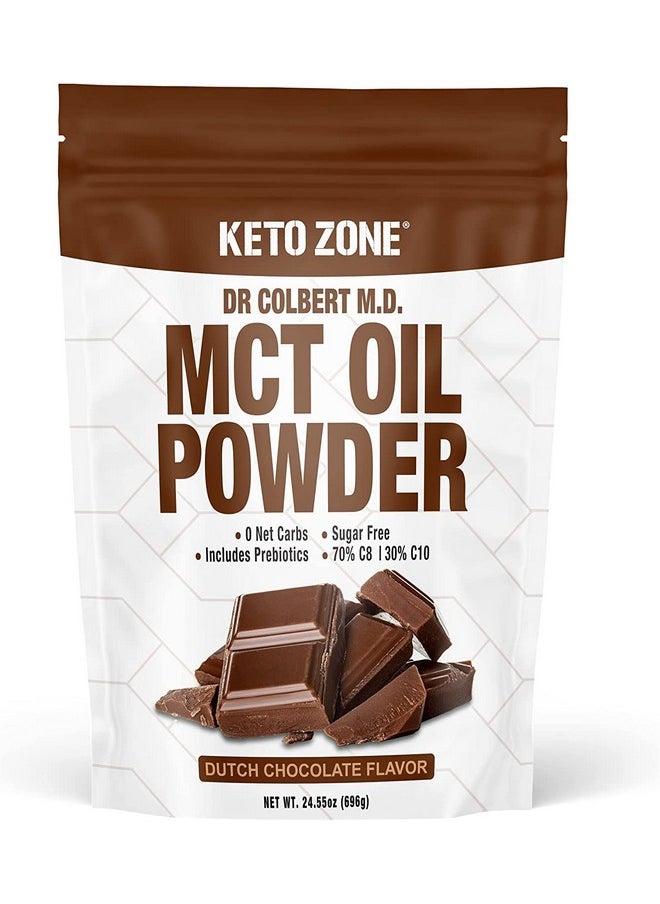 Divine Health - Dr. Colbert Keto Zone® Mct Oil Powder ; Dutch Chocolate Flavor ; 70 % C8 ; 30% C10 ; All Natural Keto Approved For Ketosis ; 0 Net Carbs ; Gluten Free ; 60 Day Supply ; 696G ; Recyclable Packaging ; - Image 1