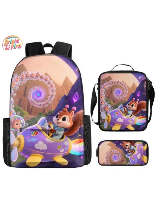 Bright Li Fire Backpacks + handbags + stationery bags | Back-to-school season/festival gifts | Cartoon bag three-piece set, easy to deal with various occasions (available for students, children, friends outings, mountain climbing, school, etc.) - 3 - Image 1