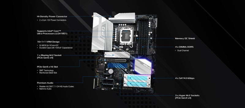 ASRock Z890 Pro RS WiFi 6E Intel Core Ultra LGA1851 RL-ILM ATX Motherboard DDR5 8666 MHz 256 GB Thunderbolt M.2 - Image 3