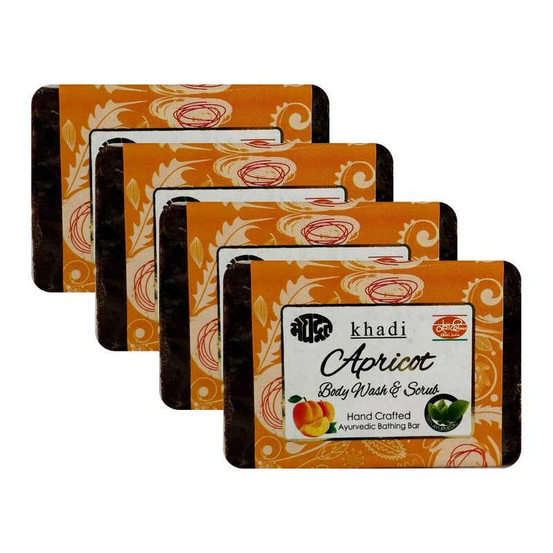 Meghdoot Apricot Body Wash Soap khadi handmade ayurvedic bathing bar with natural apricot extract herbal body cleanser for skin exfoliation and deep moisturization 125gm Pack of 4 - Image 1