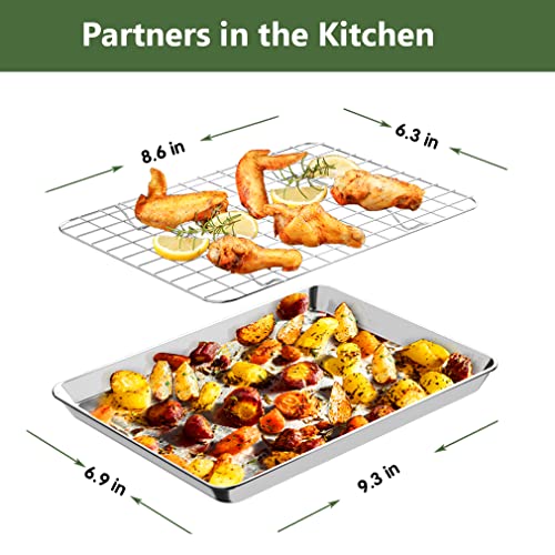 ROTTAY Small Baking Sheet Pan with Wire Rack Set [2 Pans + 2 Racks], 1/8 Stainless Steel Cookie Sheets for Oven, Warp Resistant & Heavy Duty & Rust Free, Size 9 x 7 x 1 Inches - Image 3