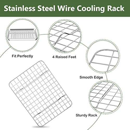 ROTTAY Small Baking Sheet Pan with Wire Rack Set [2 Pans + 2 Racks], 1/8 Stainless Steel Cookie Sheets for Oven, Warp Resistant & Heavy Duty & Rust Free, Size 9 x 7 x 1 Inches - Image 5