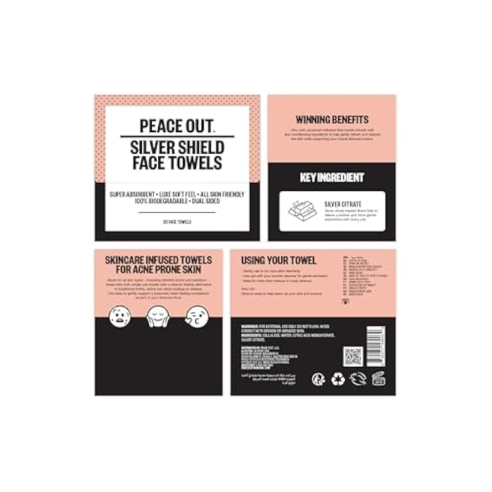 PEACE OUT Silver Shield Face Towels, For Blemish Prone Skin, Disposable Daily Use Skincare, Super Absorbent, Lux Soft Feel, All Skin Friendly, Duel Sided, 30 count - Image 2