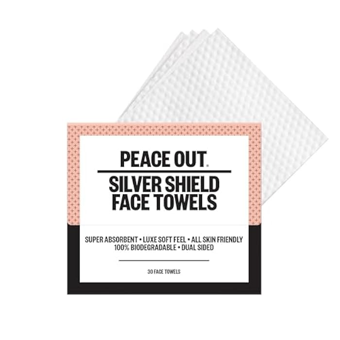 PEACE OUT Silver Shield Face Towels, For Blemish Prone Skin, Disposable Daily Use Skincare, Super Absorbent, Lux Soft Feel, All Skin Friendly, Duel Sided, 30 count - Image 1