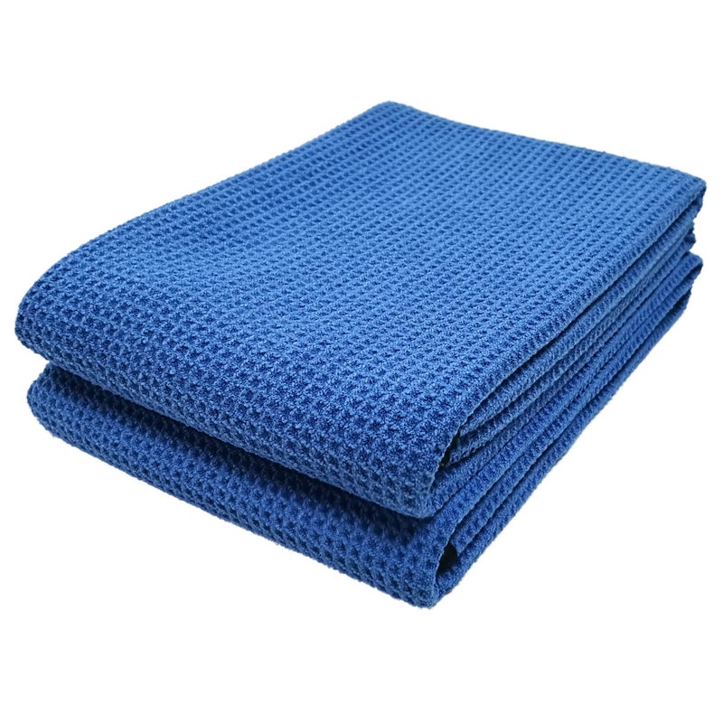POLYTE Elite Microfiber Drying Towel 25x36 2 Pack Waffle Blue - Image 2