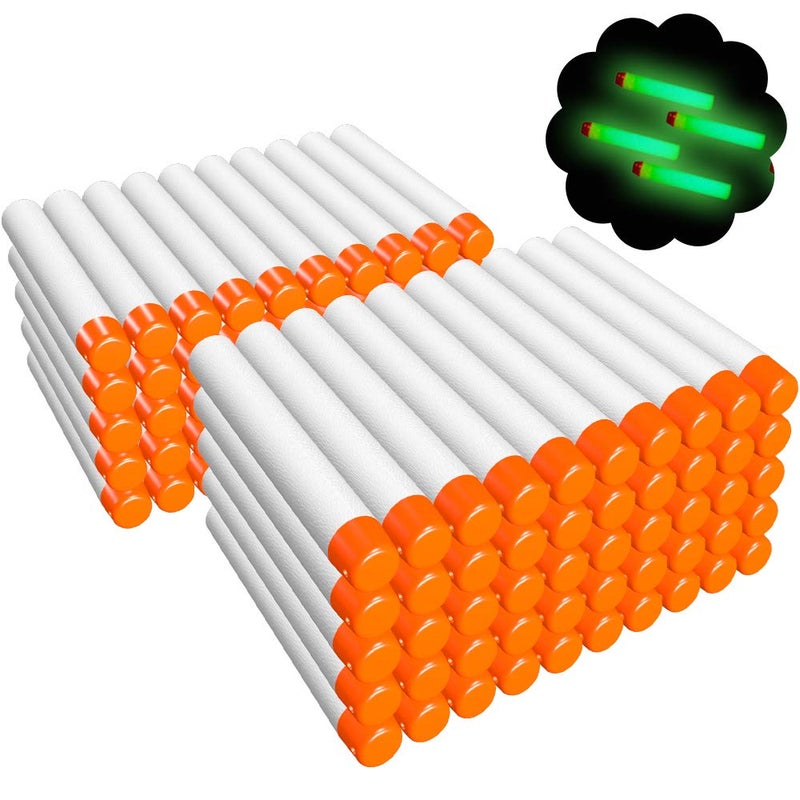 AMOSTING 100PCS Refill Darts for Nerf N Strike Elite 2.0 Series Glow in The Dark Bullets Pack – Compatible with All Elite Blasters White - Image 1