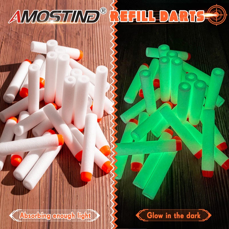 AMOSTING 100PCS Refill Darts for Nerf N Strike Elite 2.0 Series Glow in The Dark Bullets Pack – Compatible with All Elite Blasters White - Image 2