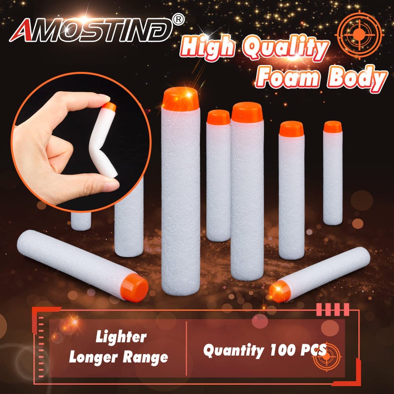 AMOSTING 100PCS Refill Darts for Nerf N Strike Elite 2.0 Series Glow in The Dark Bullets Pack – Compatible with All Elite Blasters White - Image 3