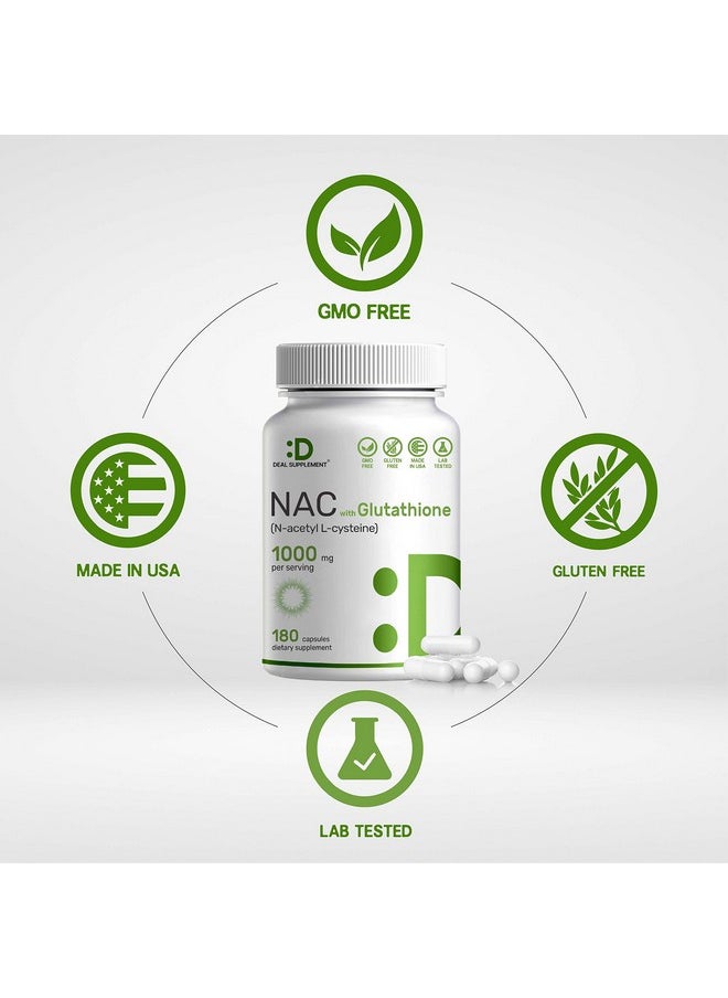 Eagleshine Vitamins - Nac Supplement (Nacetyl Cysteine) 1000Mg With Glutathione 50Mg 180 Capsules 3 Month Supply; 2 In 1 Support Antioxidant; Promotes Immune Health Lung & Liver Function - Image 1
