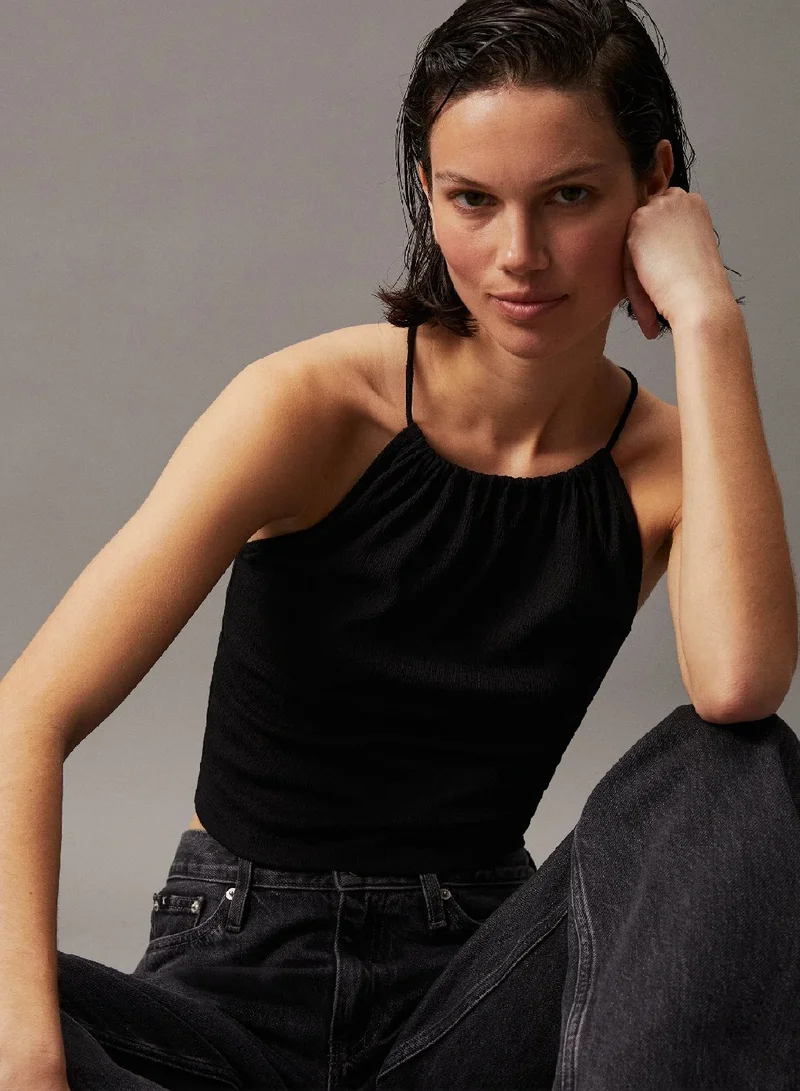 Calvin Klein Jeans Ck Black Tie Detail Sleeveless Top for Women | Best Price UAE