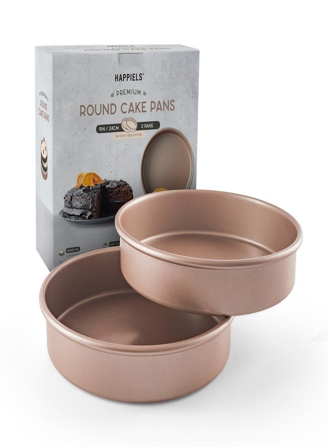 HAPPIELS Non Toxic Nonstick 9 inch Round Cake Pans Set of 2 | Quality Non Stick 9 inches Layer Circle Cake Pan 2 inches Deep | Best 9in Baking Pan PFOA, BPA free Nontoxic | 9inch 9inches Cake Pans Set - Image 1