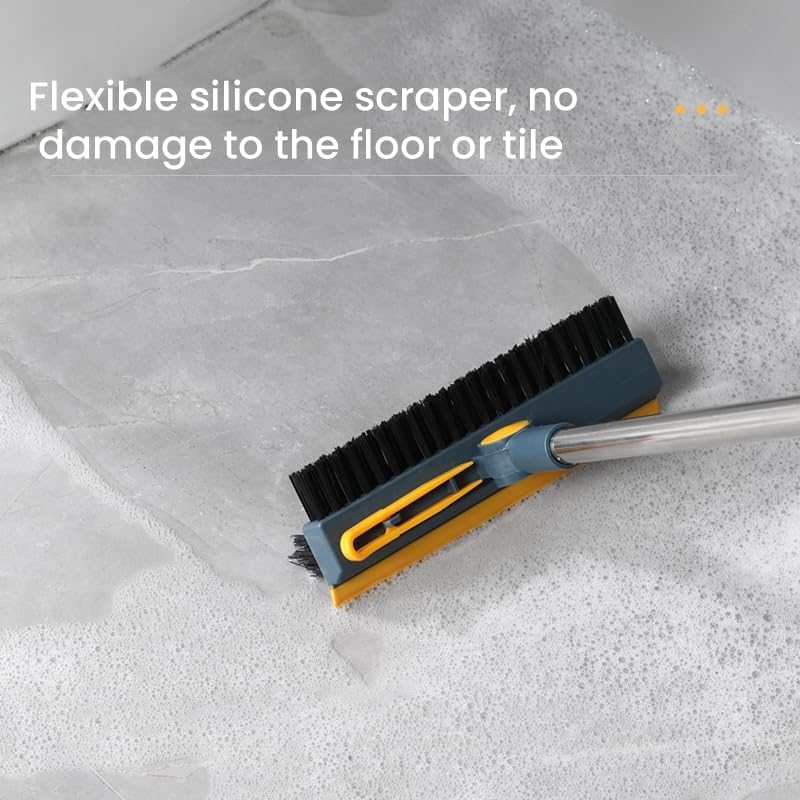 ZEKAROUL 3 in 1 Floor Scrub Brush with Long Handle, Cleaning Brush with Squeegee & Clip Stiff Bristle Brush Mop 360° Swivel Head Brush for Patio Bathroom Garage Kitchen Wall (4Ft) - Image 3