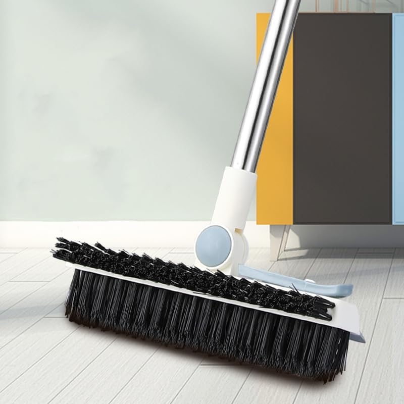 ZEKAROUL 3 in 1 Floor Scrub Brush with Long Handle, Cleaning Brush with Squeegee & Clip Stiff Bristle Brush Mop 360° Swivel Head Brush for Patio Bathroom Garage Kitchen Wall (4Ft) - Image 1
