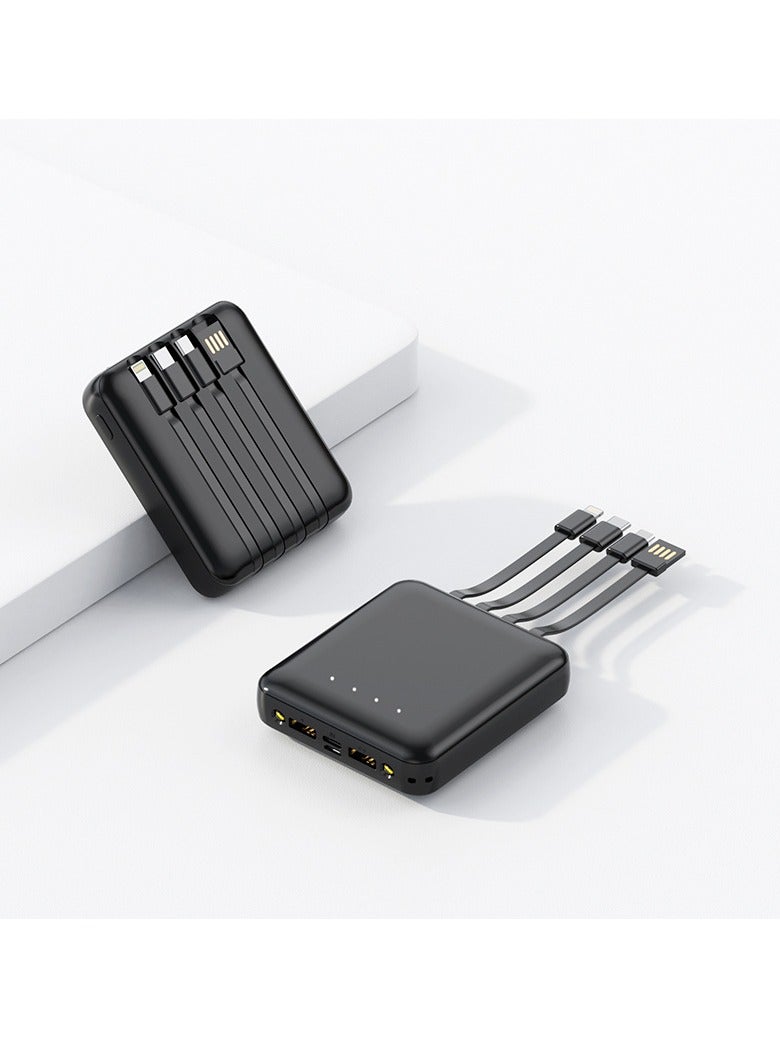 10000 mAh large capacity power bank with built-in cable mini portable power bank (black) 