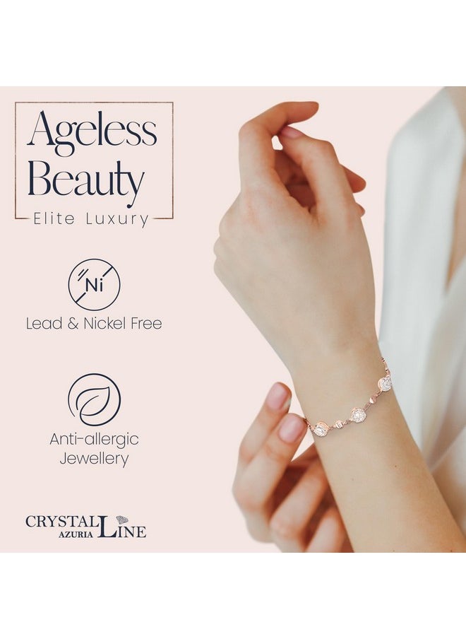 Crystalline Azuria Women 18K Rose Gold Plated White Crystal Roses Flower Set Necklace Earrings Bracelet For Women Wedding Party Bridal Bridesmaid Accessories  - Image 3