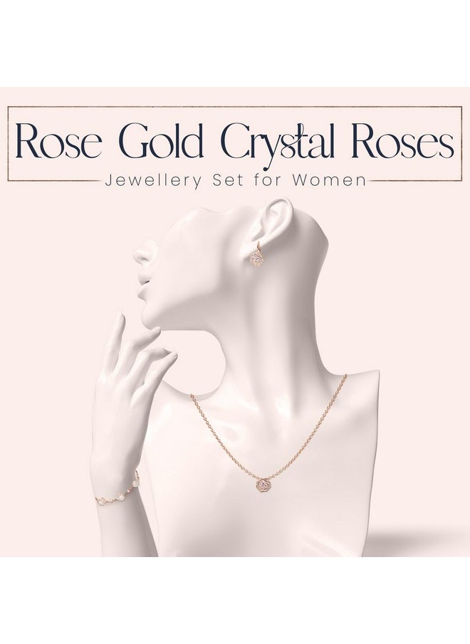 Crystalline Azuria Women 18K Rose Gold Plated White Crystal Roses Flower Set Necklace Earrings Bracelet For Women Wedding Party Bridal Bridesmaid Accessories  - Image 2