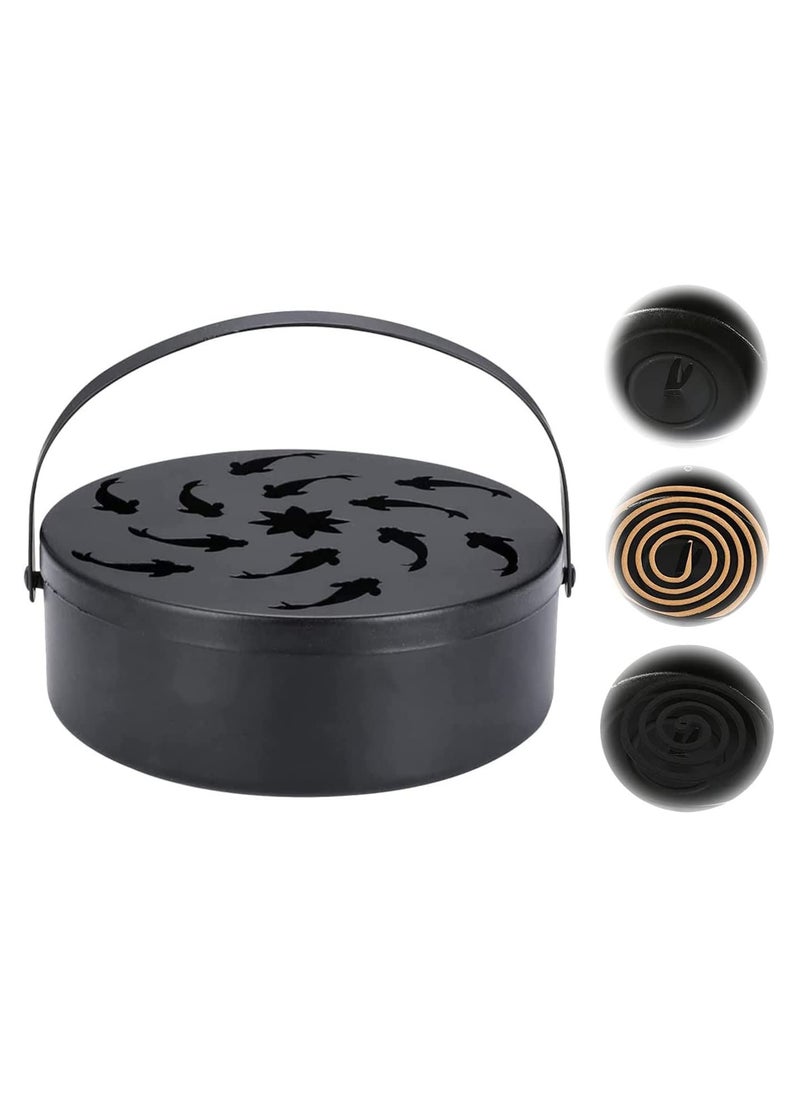 SYOSI - Mosquito Coil Box Wrought Iron Hollow Portable Incense Burner Holder Flying Fish Hollow Out Mosquito Coil Holder Sandalwood Mosquitoes Repellent Burning With Handle - Image 1