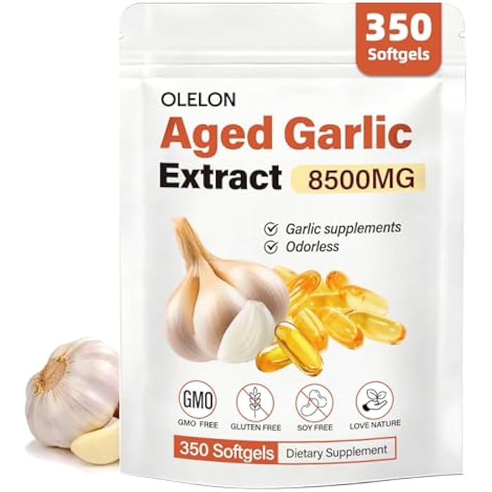 OLELON Aged Garlic Extract 350 Softgels - High Potency, Odorless, Non-GMO & Organic Garlic Supplement for Heart Health, Immune Support & Antioxidant Benefits - Image 1