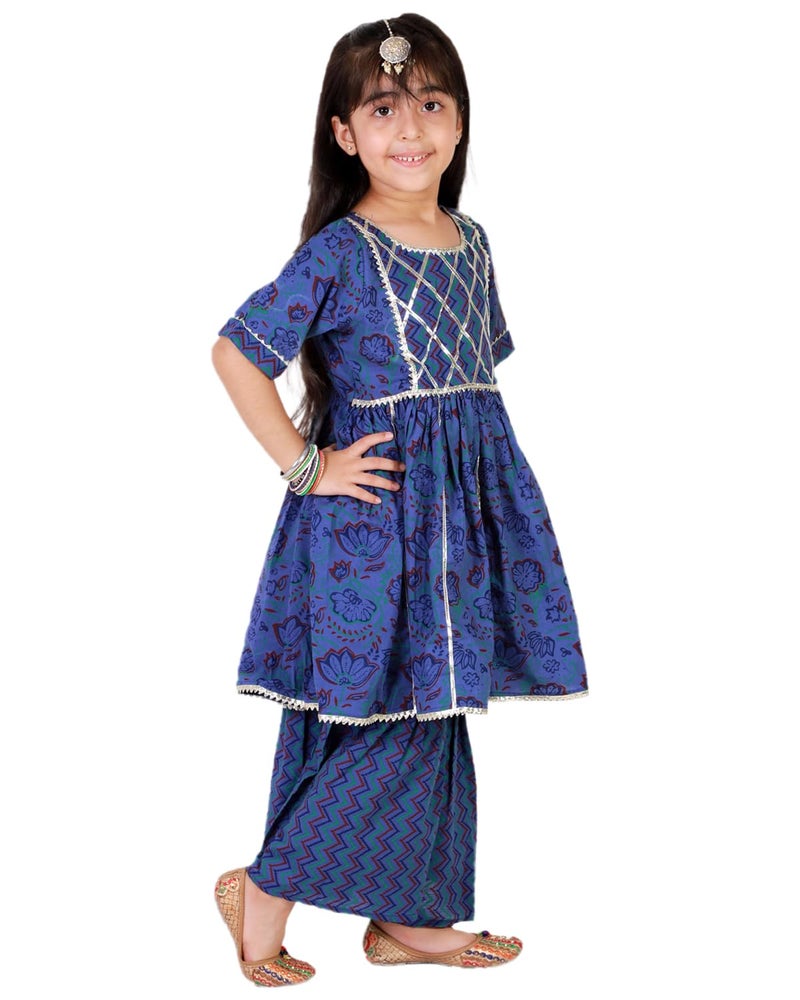 superminis Baby Girls Cotton Sanganeri Printed Frock Style Kurti with Printed Sharara Dress (5-6 Years, Blue) - Image 5