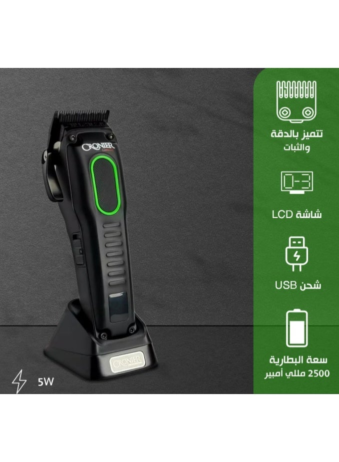 كرونير ماكينة حلاقة شعر احترافية للرجال لاسلكية بشاشة LED – ماكينة تشذيب اللحية والشعر قابلة للشحن مع أمشاط أطوال متعددة (CR 1290) - Image 2