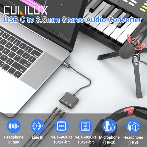 Cubilux USB C to 3.5mm Adapter for Live Streaming/Recording, USB C to TRRS Microphone Splitter for Laptop, Recording Adapter with Line-in & Mic-in & 3.5 Headphone Out-Suitable for Laptop/PC - Image 2