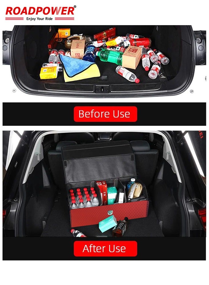 RoadPower Car Trunk Storage Organizer And Suv  Collapsible Cargo Multi Compartment Adjustable Auto Grocery Medium Box 50x30x30Cm Marron  - Image 3