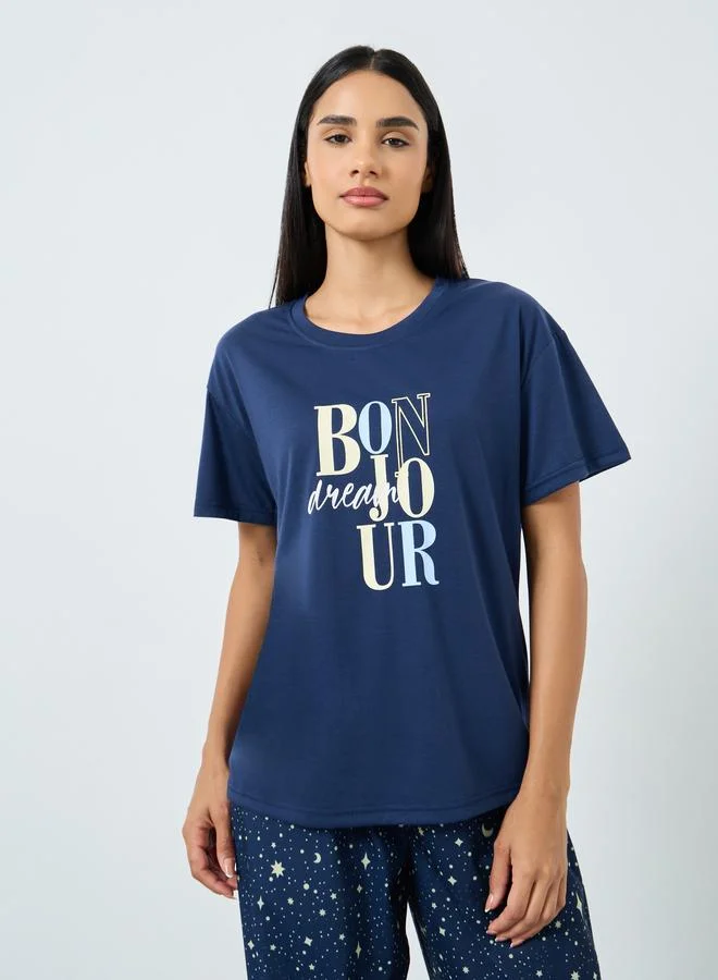 Styli Styli Bonjour Graphic T-Shirt and Cuffed Pyjama Set