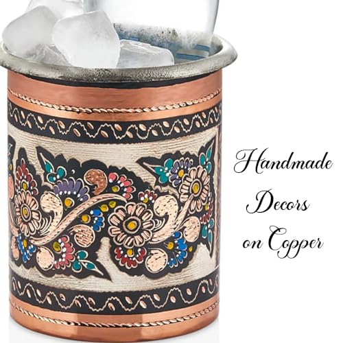 Vissmarta Handmade Copper Mexican Talavera Utensil Holder Pottery Crock Caddy Pot for Kitchen Decorative Accessories Decor Counter Cooking Countertop Organizer Spoon Home Farmhouse Vintage Fancy Decor - Image 3