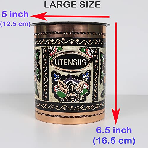 Vissmarta Handmade Copper Mexican Talavera Utensil Holder Pottery Crock Caddy Pot for Kitchen Decorative Accessories Decor Counter Cooking Countertop Organizer Spoon Home Farmhouse Vintage Fancy Decor - Image 5