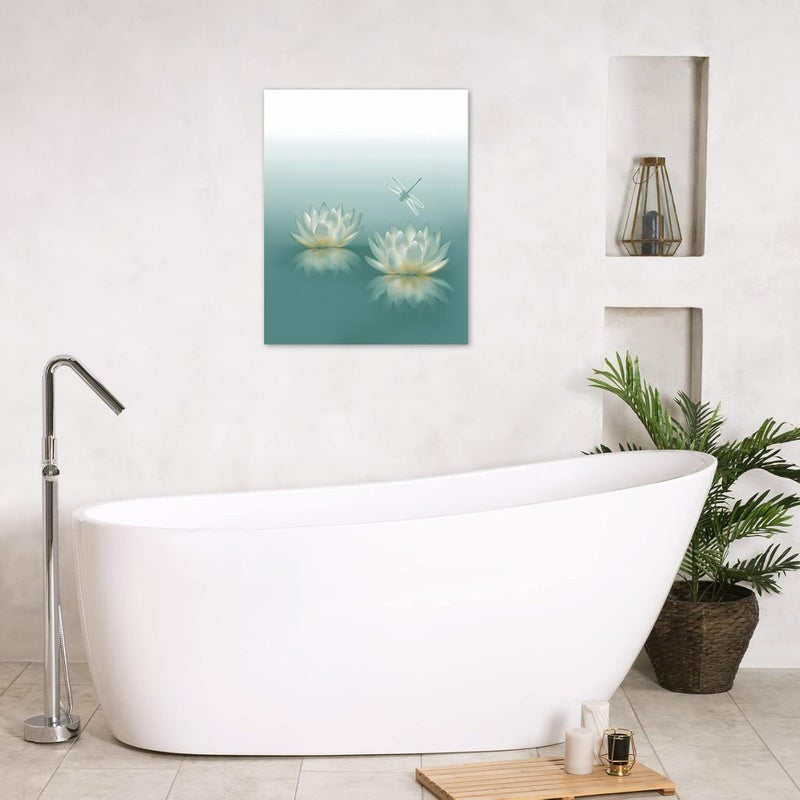 HVEST Dragonfly with Water Lily Flowers Canvas Wall Zen Spa Picture Printed Artwork - Image 3